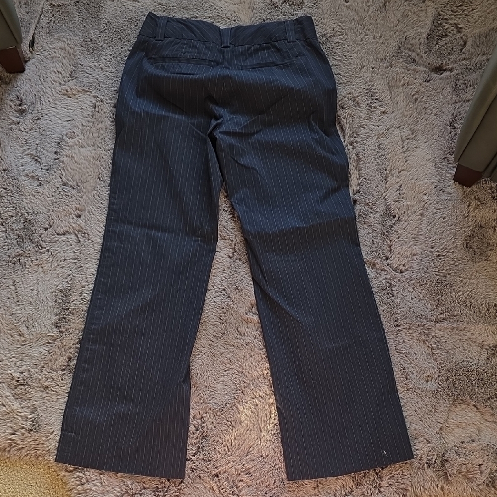 Pinstripe Navy Blue Pin Strip Curvy Size 8 Straight Wide Trousers - Picture 5 of 9